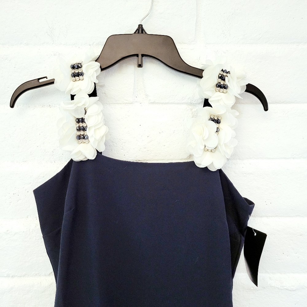 NWT Alexia Admor Navy Size 2 Flutter Hem Midi Dress with Embellished Straps - Picture 6 of 15